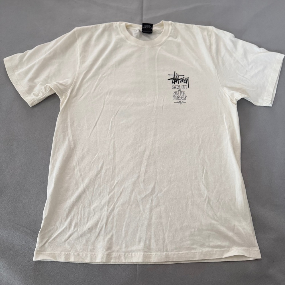 Stussy Solo Jams Minus The Clams Trumpet Graphic‎ T-Shirt Cream Mens Medium